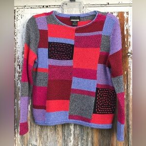 Sigrid Olsen Red and Purple Crew Neck Sweater